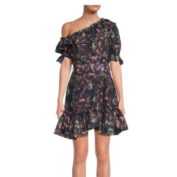 TED BAKER LONDON​One Shoulder Ruffle Mini Fit and Flare Dress Size 1 - Picture 1 of 6